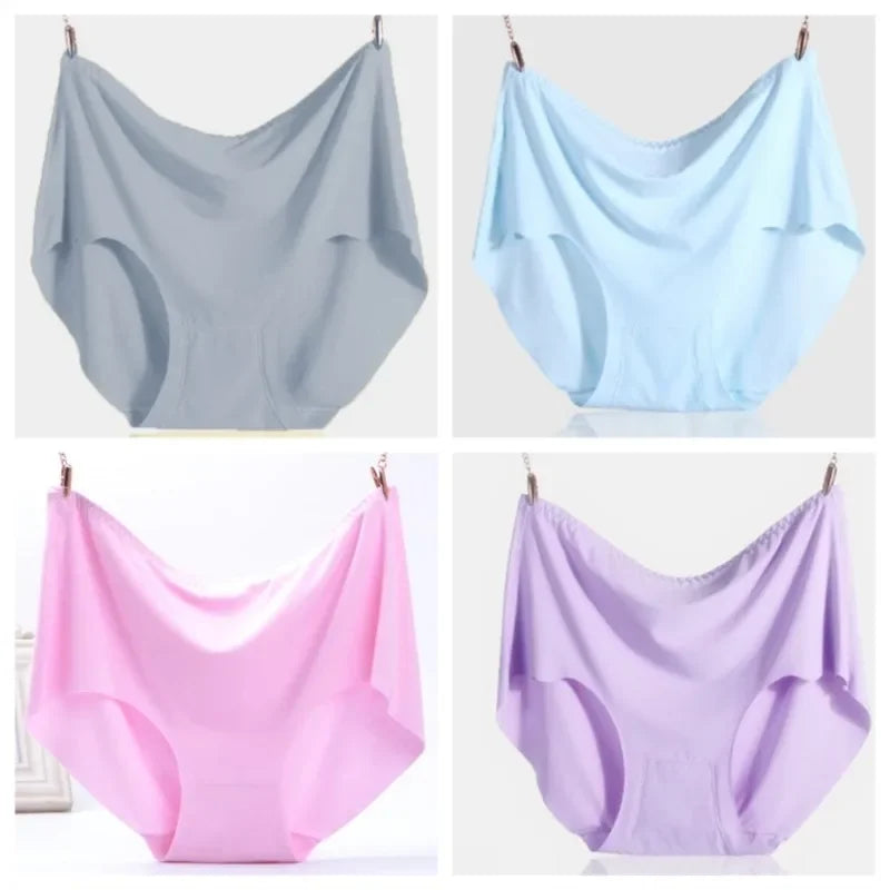 4Pcs Women Plus Size High Waist Ice Silk Boy Shorts Sexy Ultrathin Breathable Soft Underwear Panties Lingerie for 55-125kg