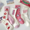 5 Pairs of Women's Summer Ins Trendy Sweat-Absorbent Spring and Autum Cute Heart Flower Letter Socks for Women