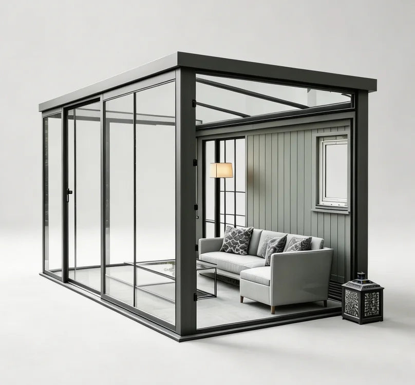 Modern Windproof Aluminum Sunroom Full Thermally Insulated Glass Outdoor Garden Room Weatherproof Greenhouse Cabin