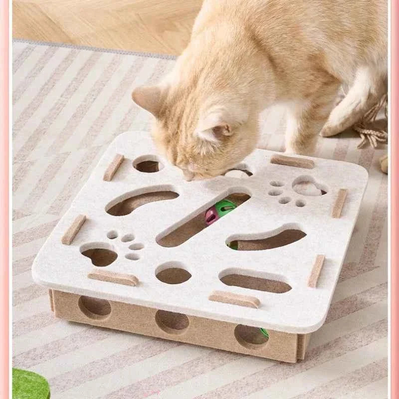 Interactive Cat Puzzle Toy with Sisal Scratching Post