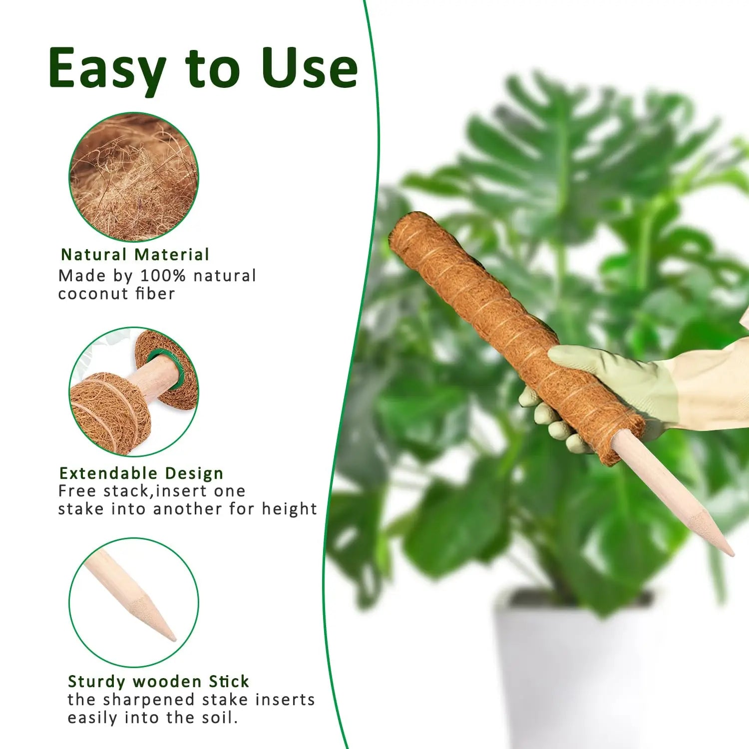 Moss Pole 38/43/53CM Monstera Plant Support Stackable Moss Poles for Plants Coir Totem Pole Tall Moss Pole for Climbing Plants