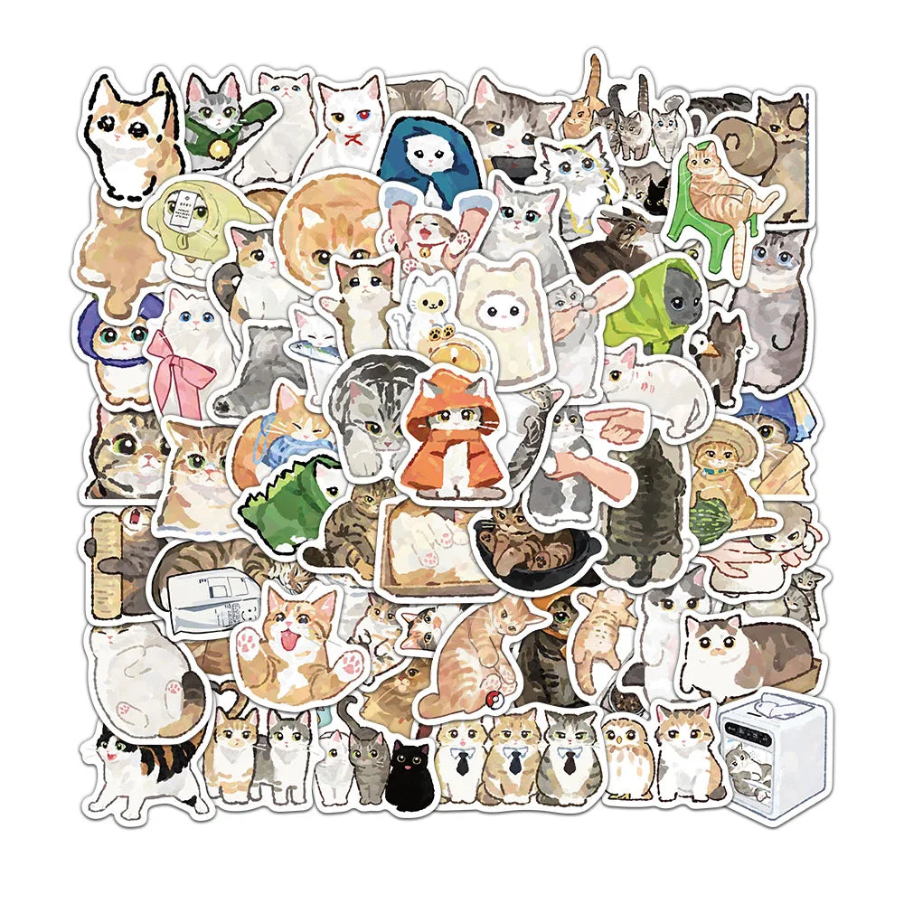 77/154/231 PCS Cartoon Cat Stickers Exquisite Animal Account Materials Phone Cases Laptop Luggage Waterproof Stickers