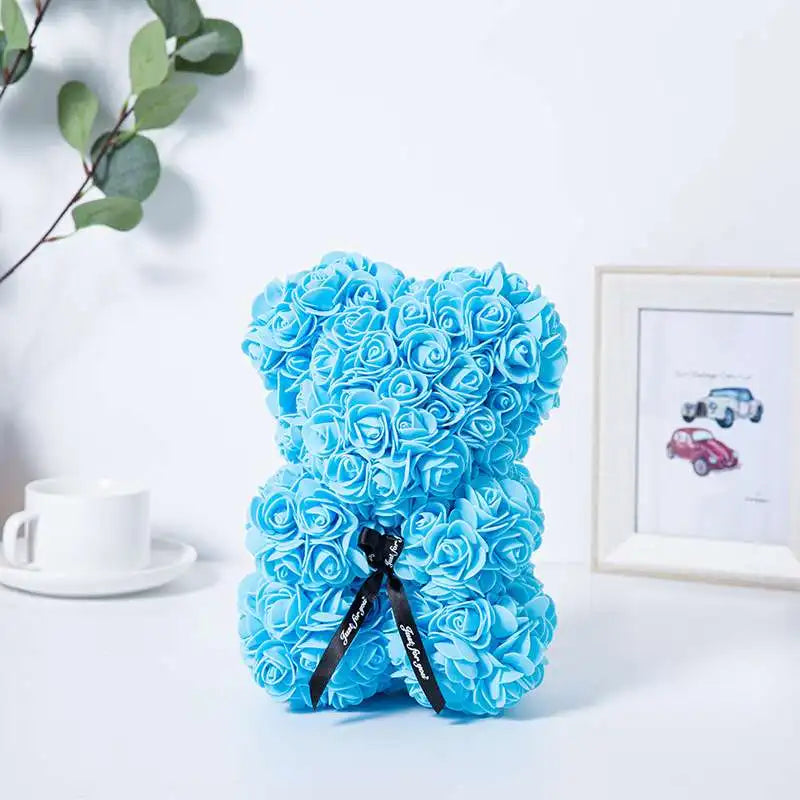Romantic Valentine's Day Creative Eternal Flower Rose Bear Christmas Gift Rose Bear Hug Bear Wedding Flower Decoration Gift