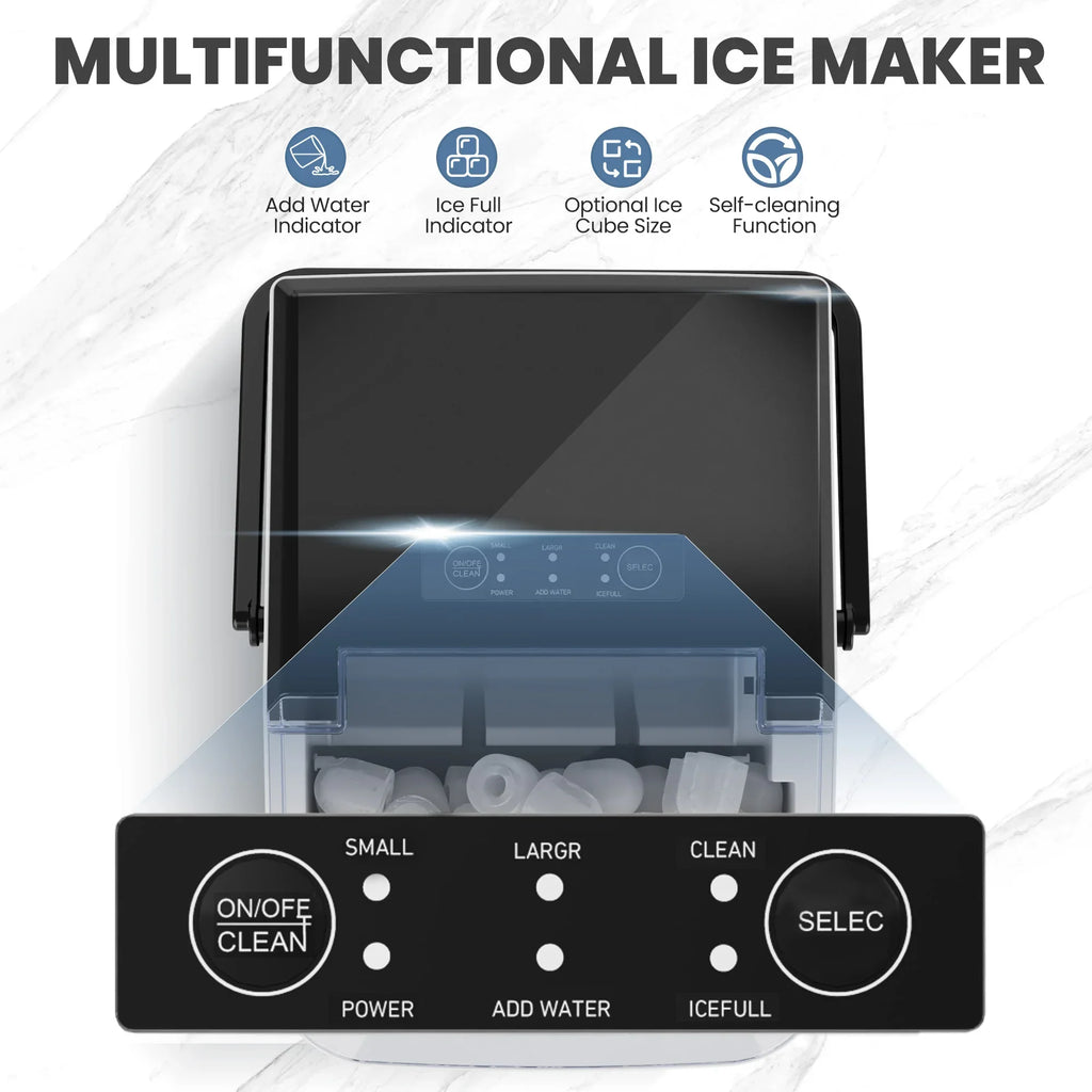 JHK Portable Kitchen Ice Machine Countertop Ice Maker with Handle 9 Bullet Ice Cubes Ready in 6 Mins Self-Cleaning Quiet Compact Ice Maker for Home Camping
