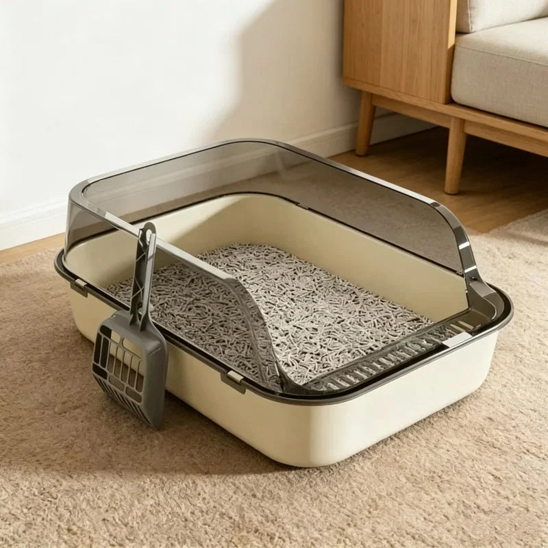 Splashproof Semi Closed Cat Toilet | Large Capacity Cat Litter Box