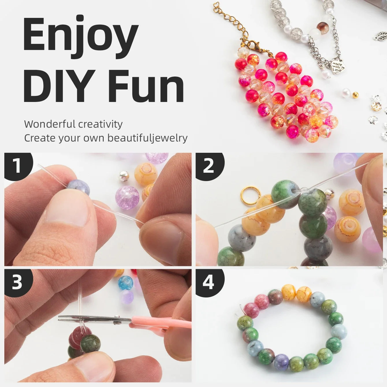 Glass Beads Bracelet Making Kits 28 Colors 8mm Crystal Beads Round Gemstone Stone Beads with Accessories for Jewelry Making DIY