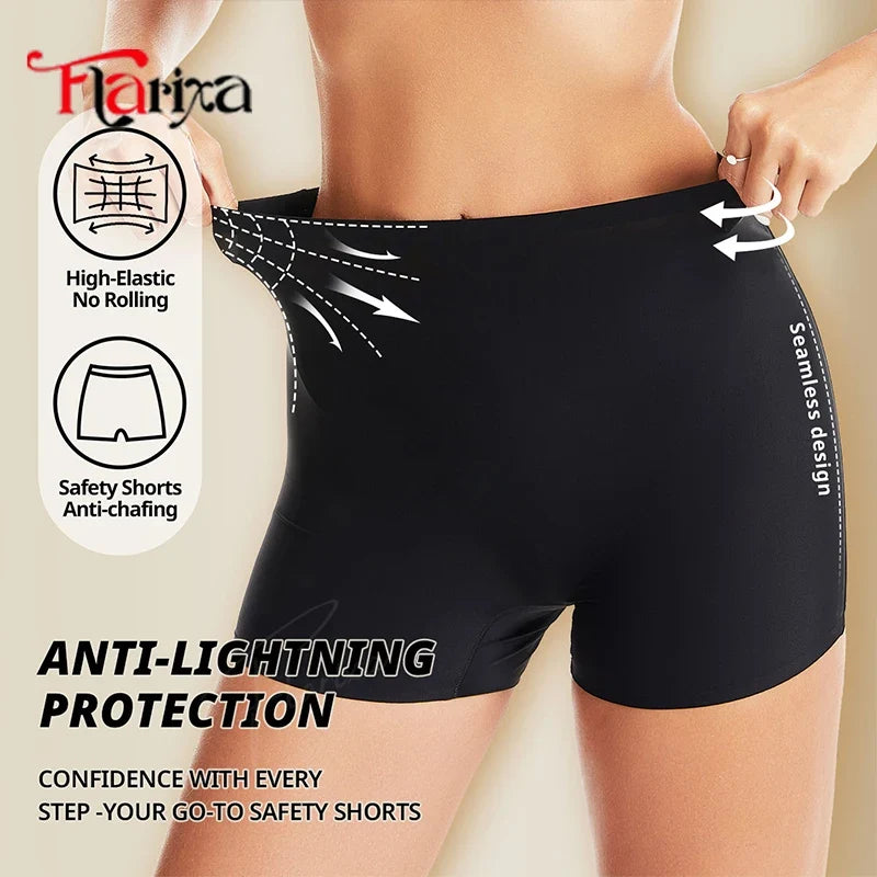 Flarixa Protective Slip Shorts Under the Skirts BoyShorts Women Seamless High Waist Boxer Briefs Safety Panties Anti-Chafing Leg
