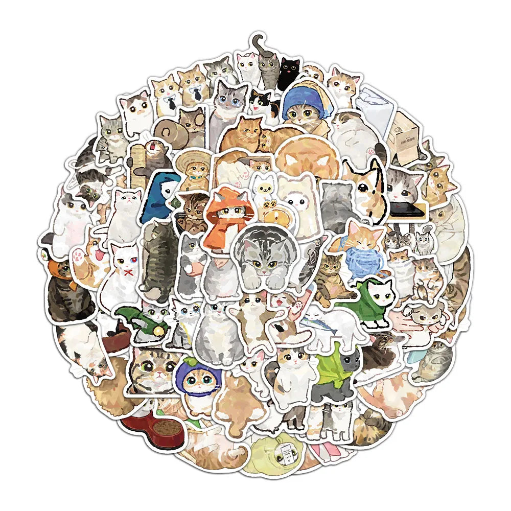 77/154/231 PCS Cartoon Cat Stickers Exquisite Animal Account Materials Phone Cases Laptop Luggage Waterproof Stickers