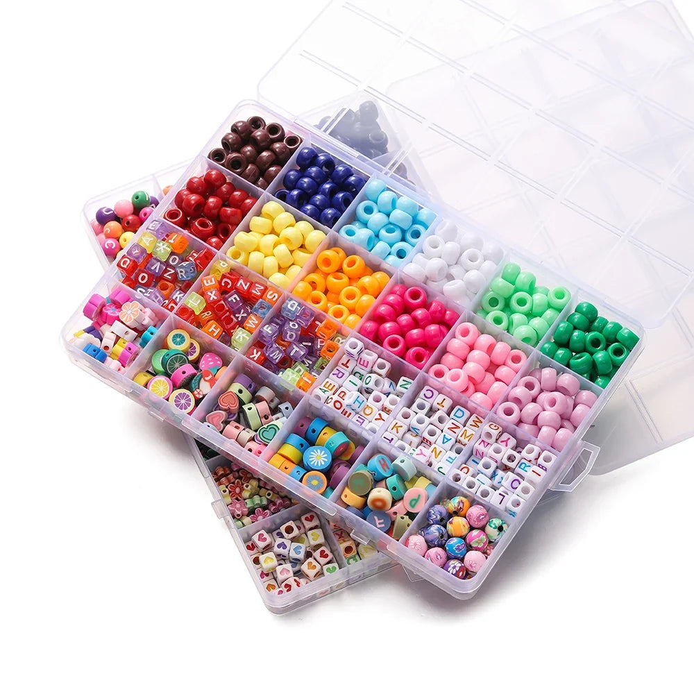680PCS Colorful Acrylic Pony Beads & Square Letter Clay Spacer Beads – DIY Bracelet & Necklace Jewelry Making Kit