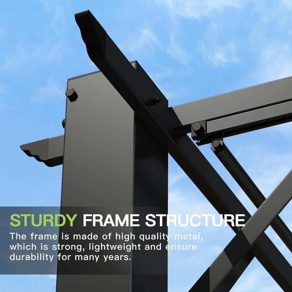 10'x12' Outdoor Retractable Pergola, Upgraded Adjustable Sun Shade Canopy, Sturdy Metal Gazebo for Modern Backyard,, Custom