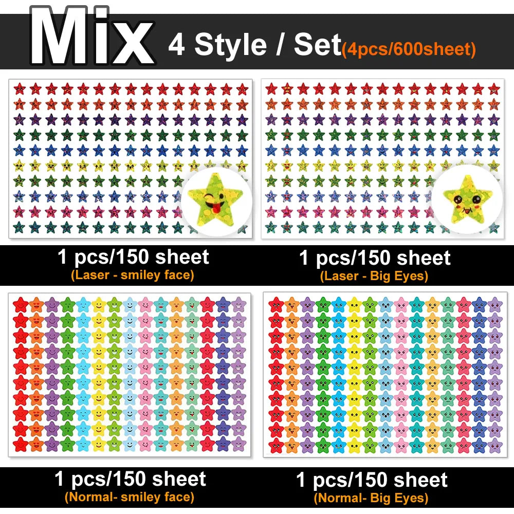 450-3000 Sheet Happy Face Stars Reward Sign Stickers Pack DIY Skateboard Suitcase Stationery Decals Decor Phone Laptop Gift Toys