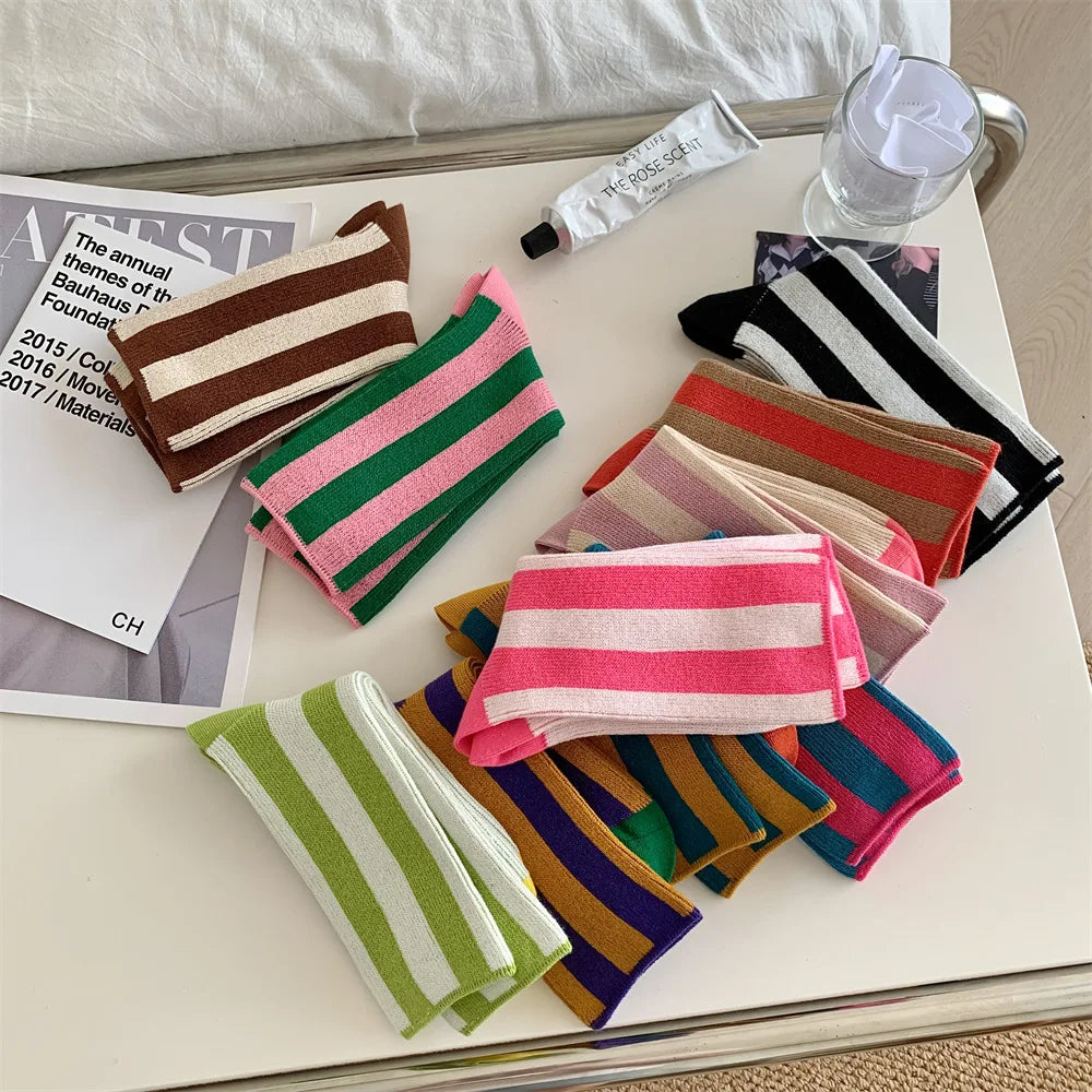 1Pairs Striped Funny Socks Korean Japanese Man Women Design Unisex Fashion Trendy Crew Stockings