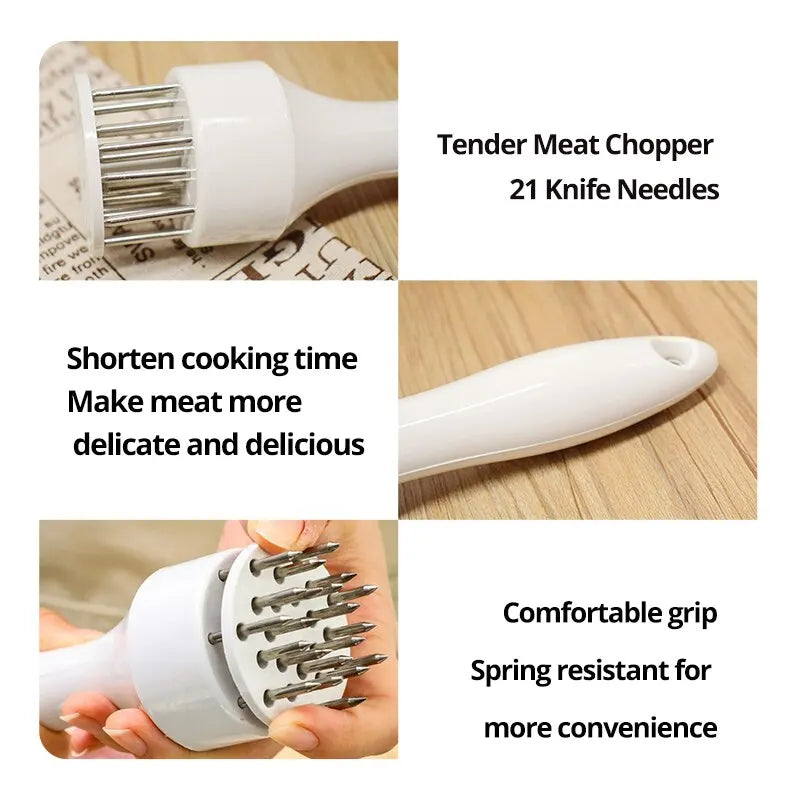 1Pc White Handheld Use Household Tender Meat Needle with Broken Tendons Pork Chop Chicken Chop Chicken Wings Meat Needle Hammer