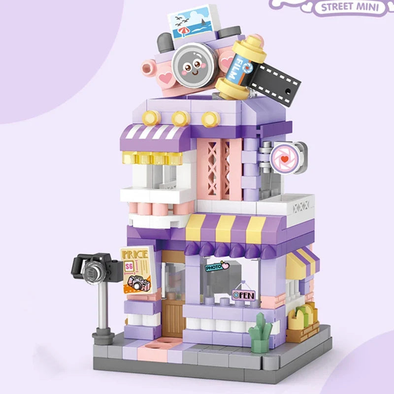 NEW Panda Pet Coffee Ice Cream Flower Shop Store Street View Food House Building Blocks Kit Girls Bricks Model Kids Toy Children