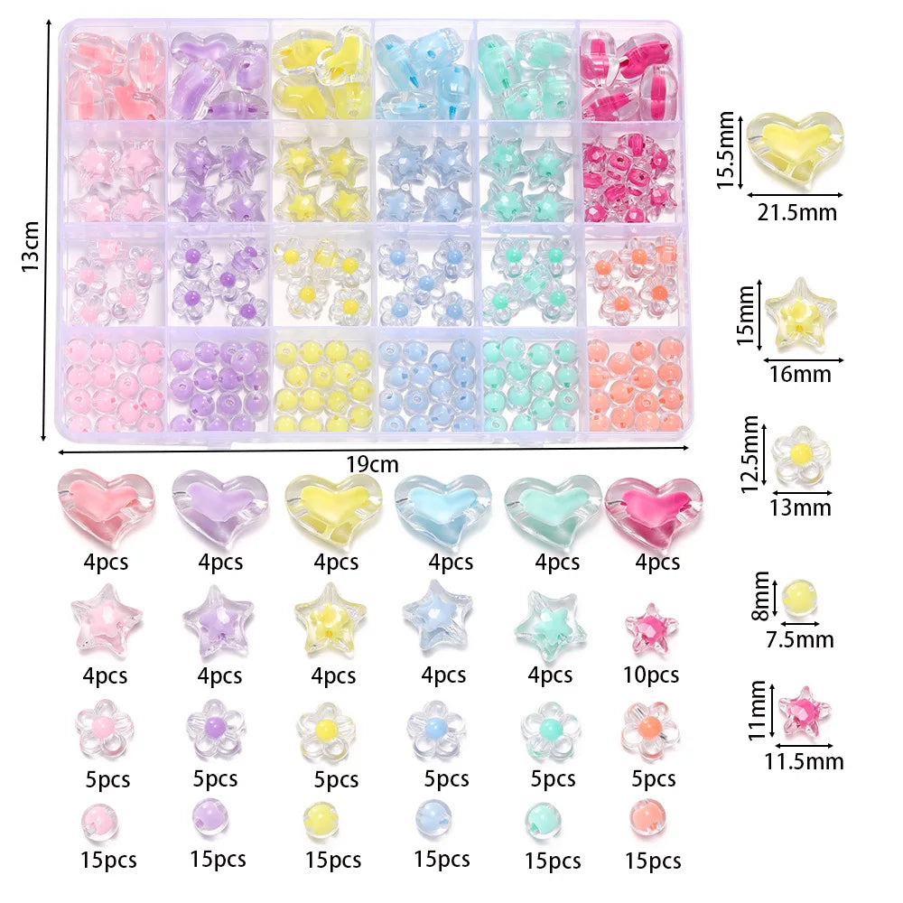 24-Grid Acrylic Beads Kit – Heart, Star & Flower Spacer Beads for Bracelets, Keychains & Jewelry Making