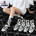 2 Pairs Cow Print Socks–Trendy Black&White Contrast Design,Soft&Skin-Friendly Unisex Crew Socks for Streetwear&Daily Outfits