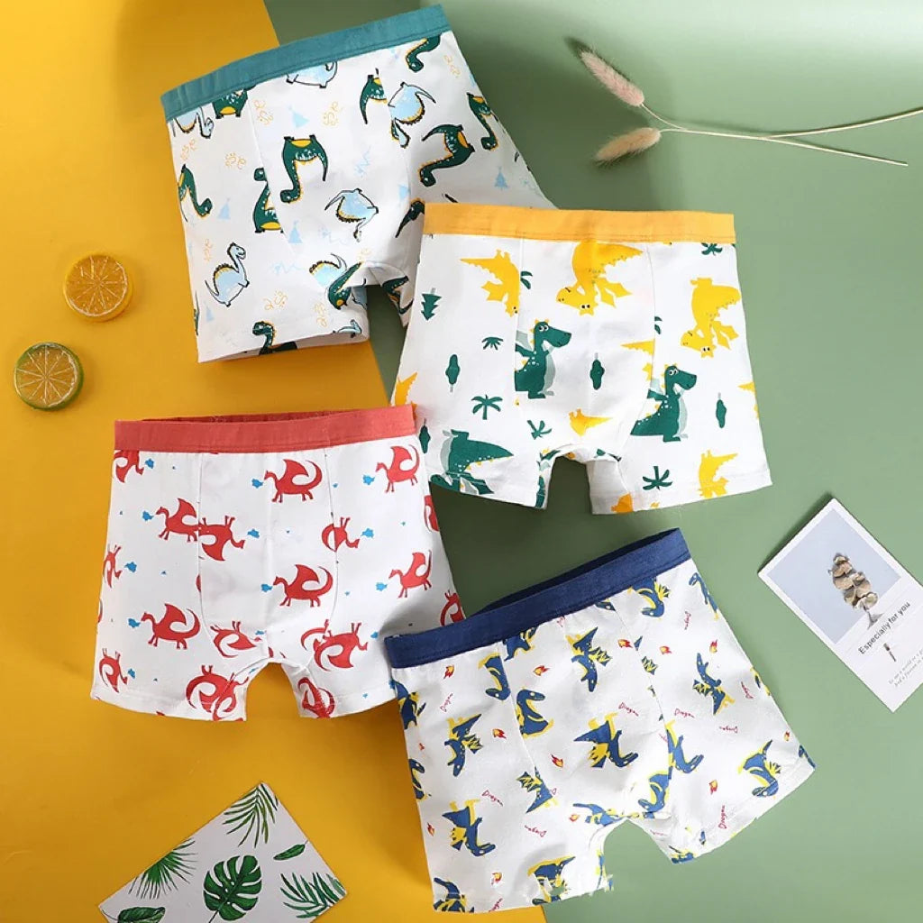 4PCS Children Panties Boy Cotton Boxer Breathable Kid Soft Comfortable Elastic Underpants Multipack Cute Cartoon Print Underwear