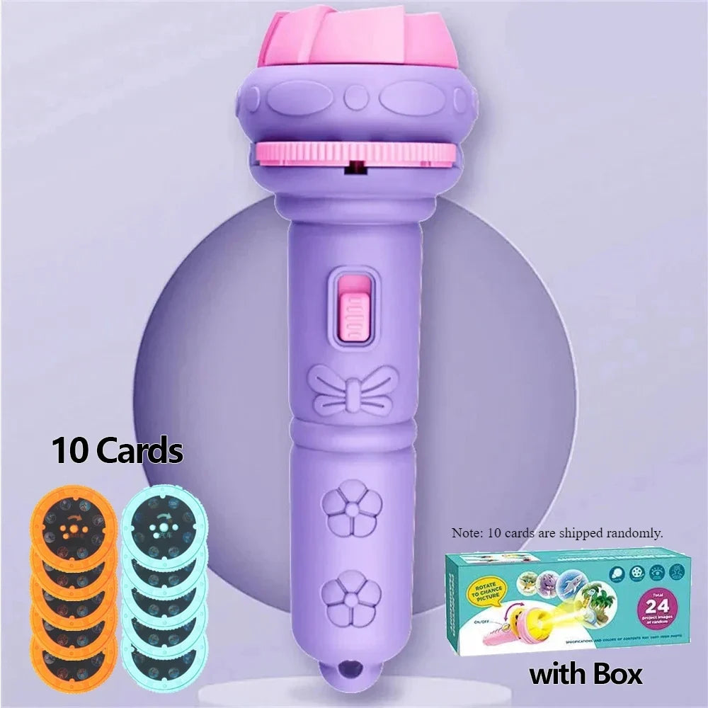 10 Cards Cartoon Projection Flashlight 80 Patterns Creative Children Flashlight Toy Projector Baby Toys Bedtime Story Book Toy