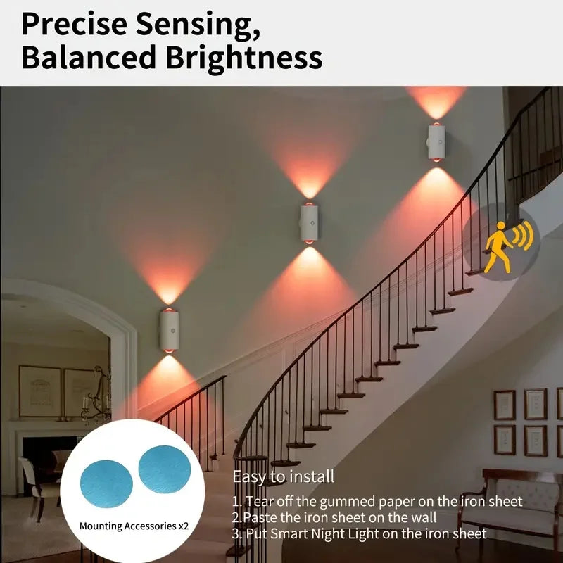 RGB Gradient LED Night Light with Motion Sensor Wall Lamp Rechargeable Ambient Light Dimmable Indoor Lights Magnetic Step Lamp