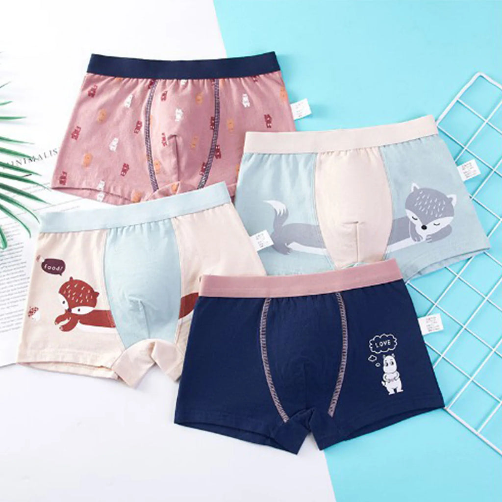 4pcs Baby Boys Boxers Cotton UnderPanties Cute Kid UnderWear Bear Car Cartoon Print Briefs Soft Shorts Student Boy Panties 2-16Y