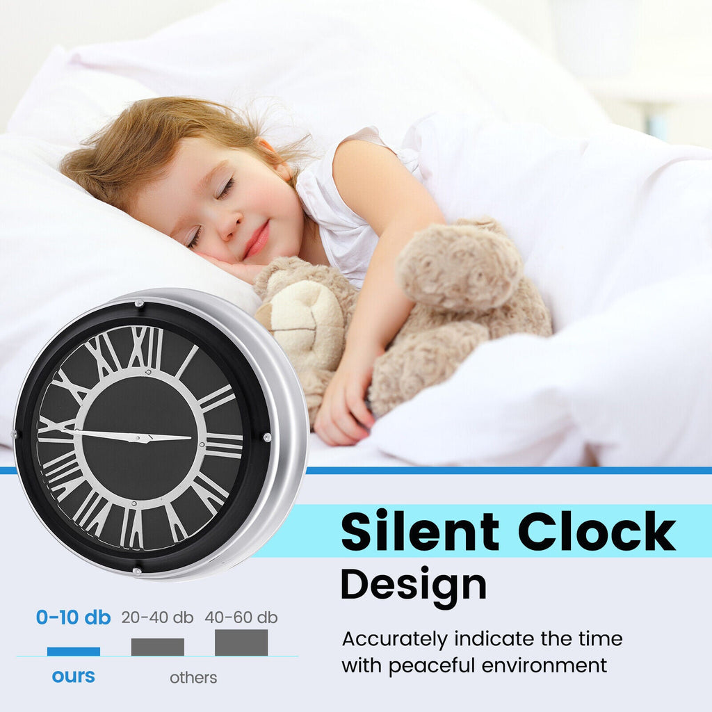 13.5/17.5 Inch Silent Wall Clock with Silver Frame