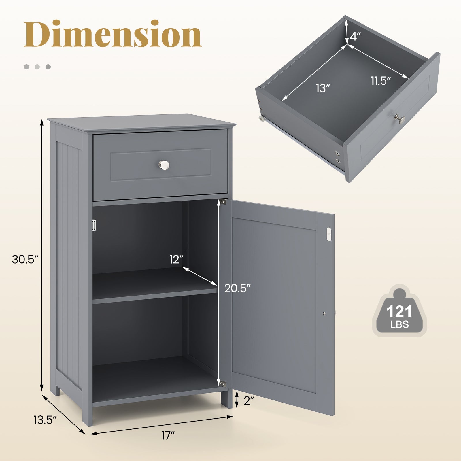 Single Door Bathroom Cabinet with Adjustable Shelf and Drawer