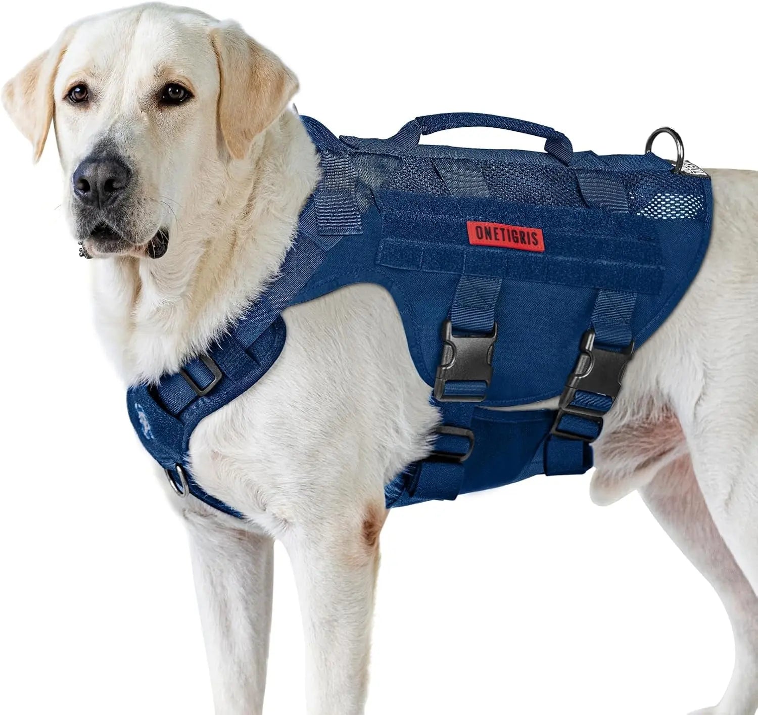 Tactical No-Pull Dog Harness – Mesh MOLLE Vest with Dual Handles