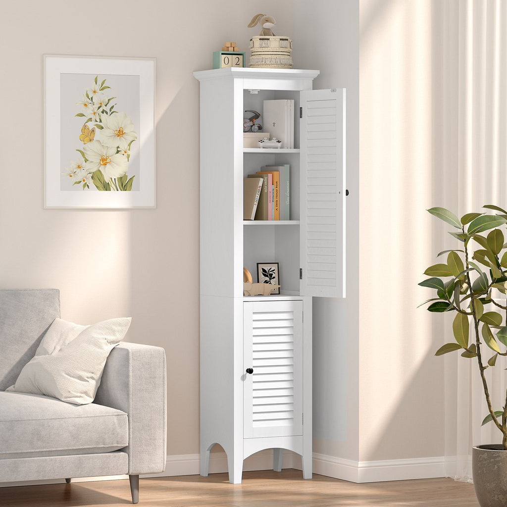 Tall Bathroom Floor Cabinet with Shutter Doors and Adjustable Shelf