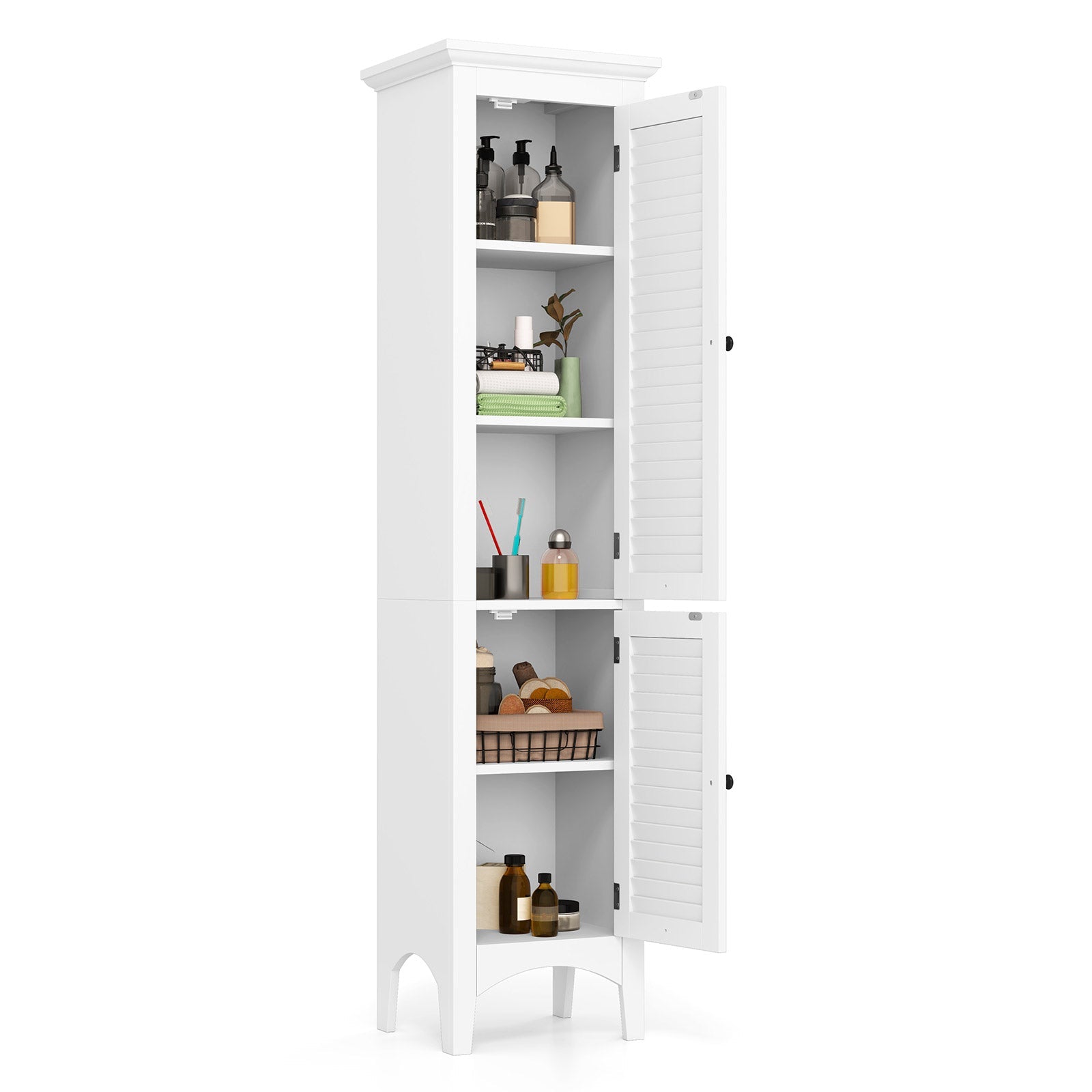 Tall Bathroom Floor Cabinet with Shutter Doors and Adjustable Shelf