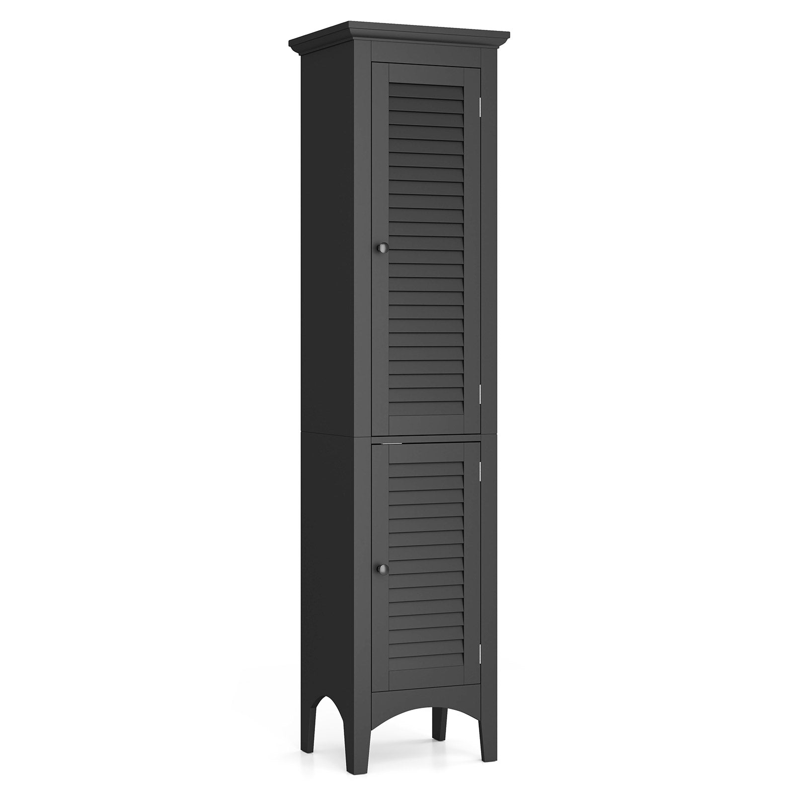 Tall Bathroom Floor Cabinet with Shutter Doors and Adjustable Shelf
