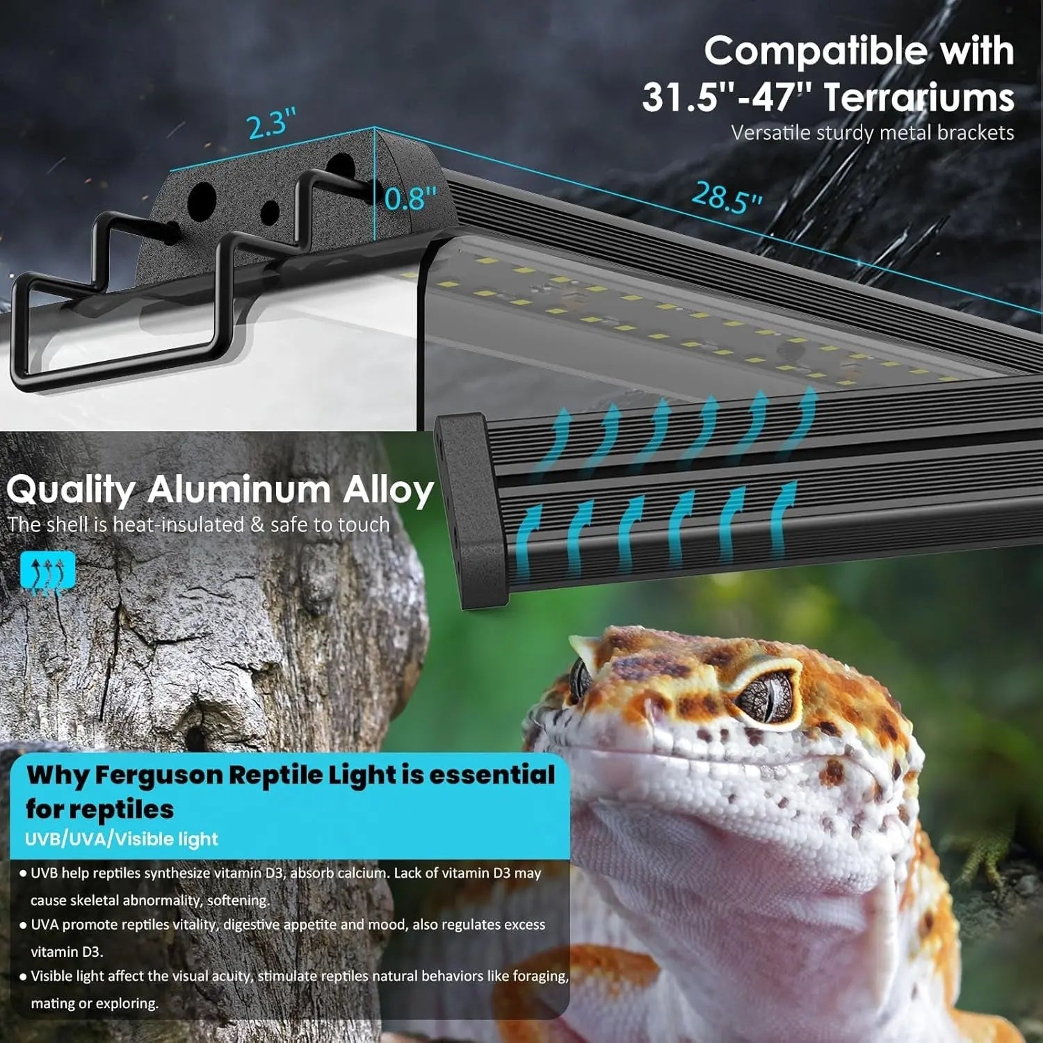 18W UVA UVB Reptile LED Light 28.5" – Auto Modes & Timer