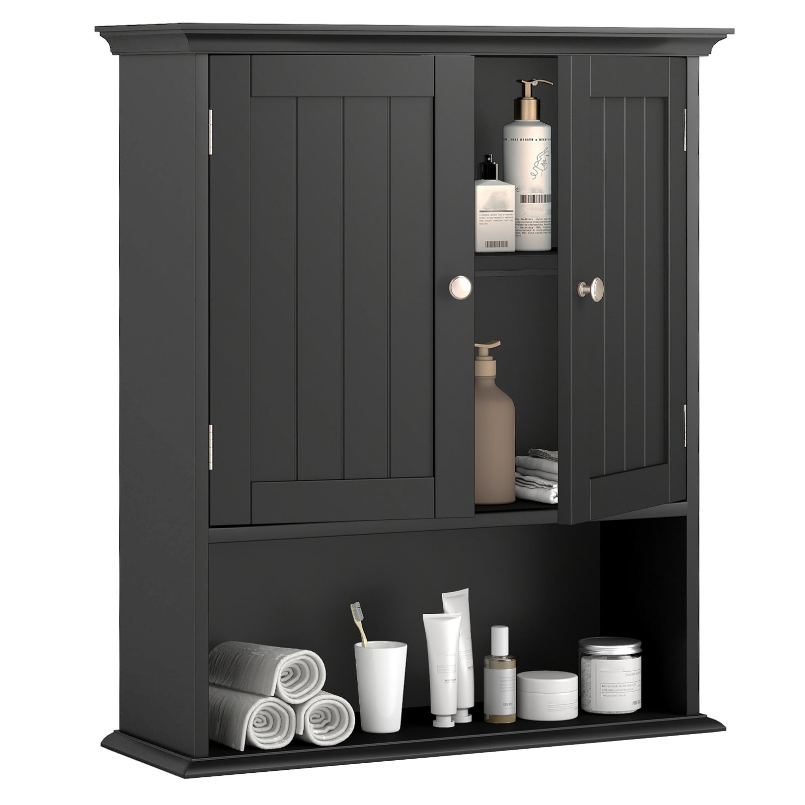 Wall Mount Bathroom Cabinet Storage Organizer with Doors and Shelves