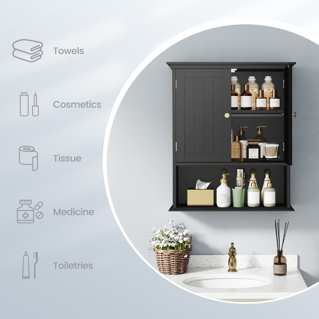 Wall Mount Bathroom Cabinet Storage Organizer with Doors and Shelves