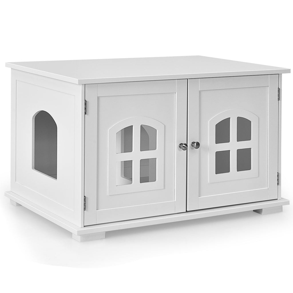 Large Wooden Cat Litter Box Enclosure Hidden Cat Washroom with Divider