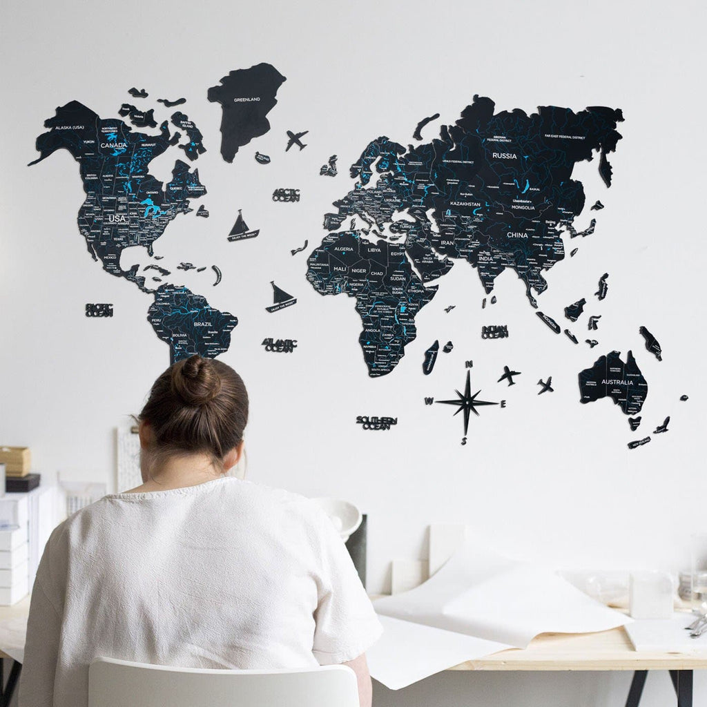 Wooden World Map Black