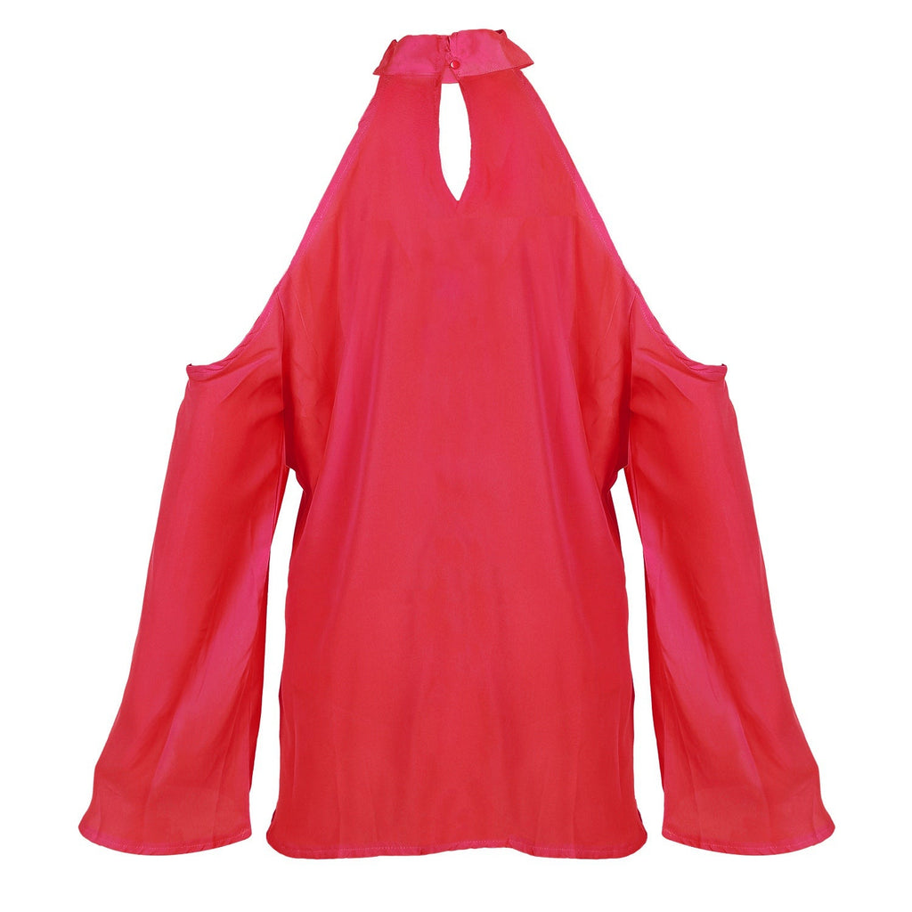 Off-the-Shoulder Blouse with V-Neck and Long Sleeves