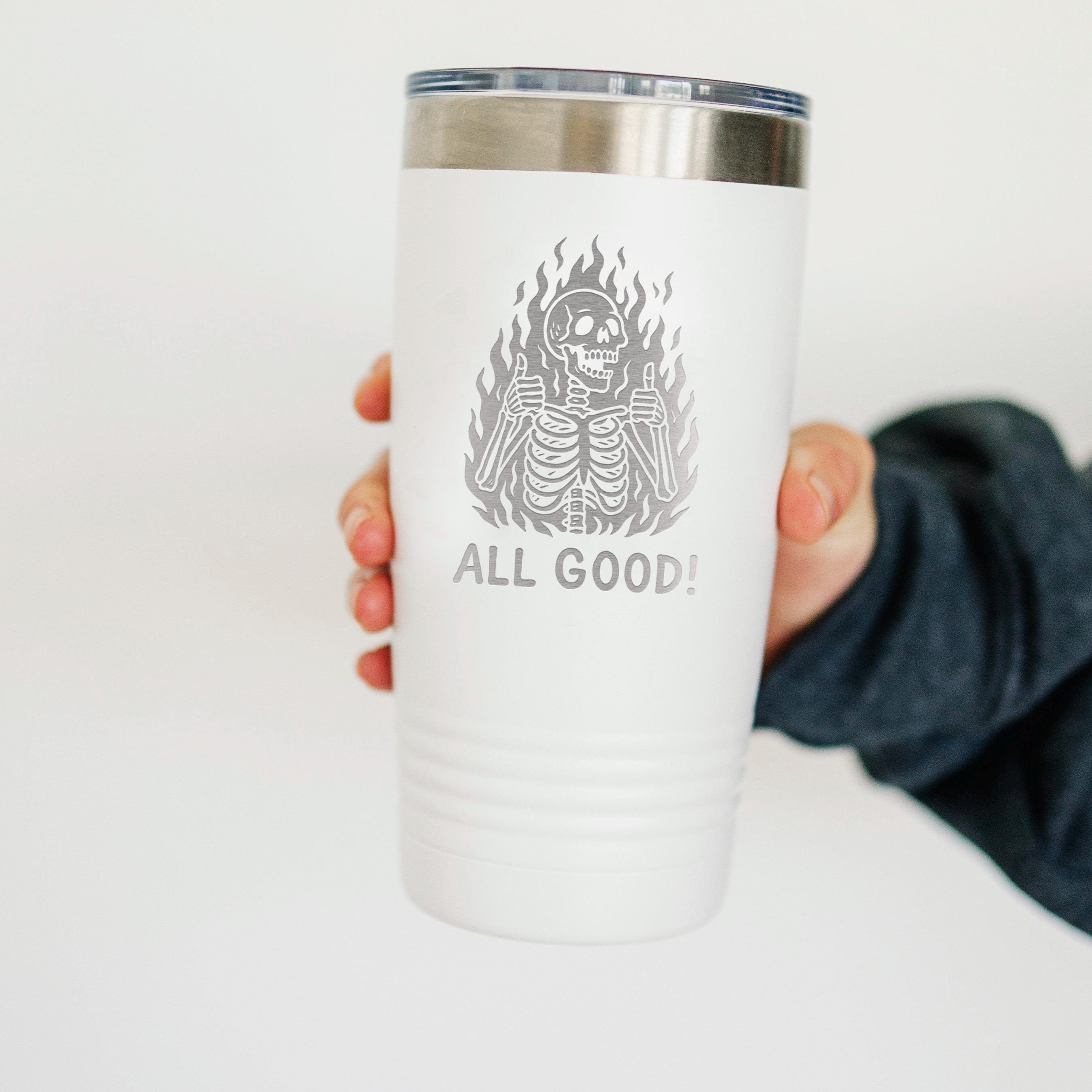 Insulated Travel Mug – Double Wall Tumbler with Funny Skeleton Gift, Spill Proof