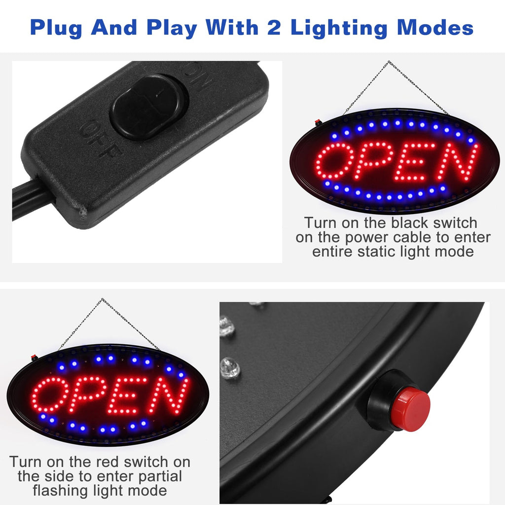 Neon Open Sign with LED Flash/Static Modes for Shops