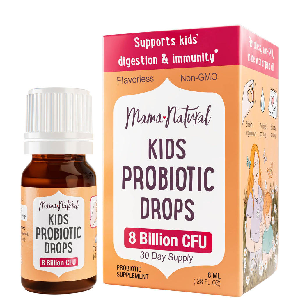 Mama Natural Kids Probiotic Drops (Age 3+) | Toddler Probiotic for Digestive Health & Immune Support - Pediatrician-Approved Probiotics for Kids | 30 Servings - Unflavored Liquid Probiotic
