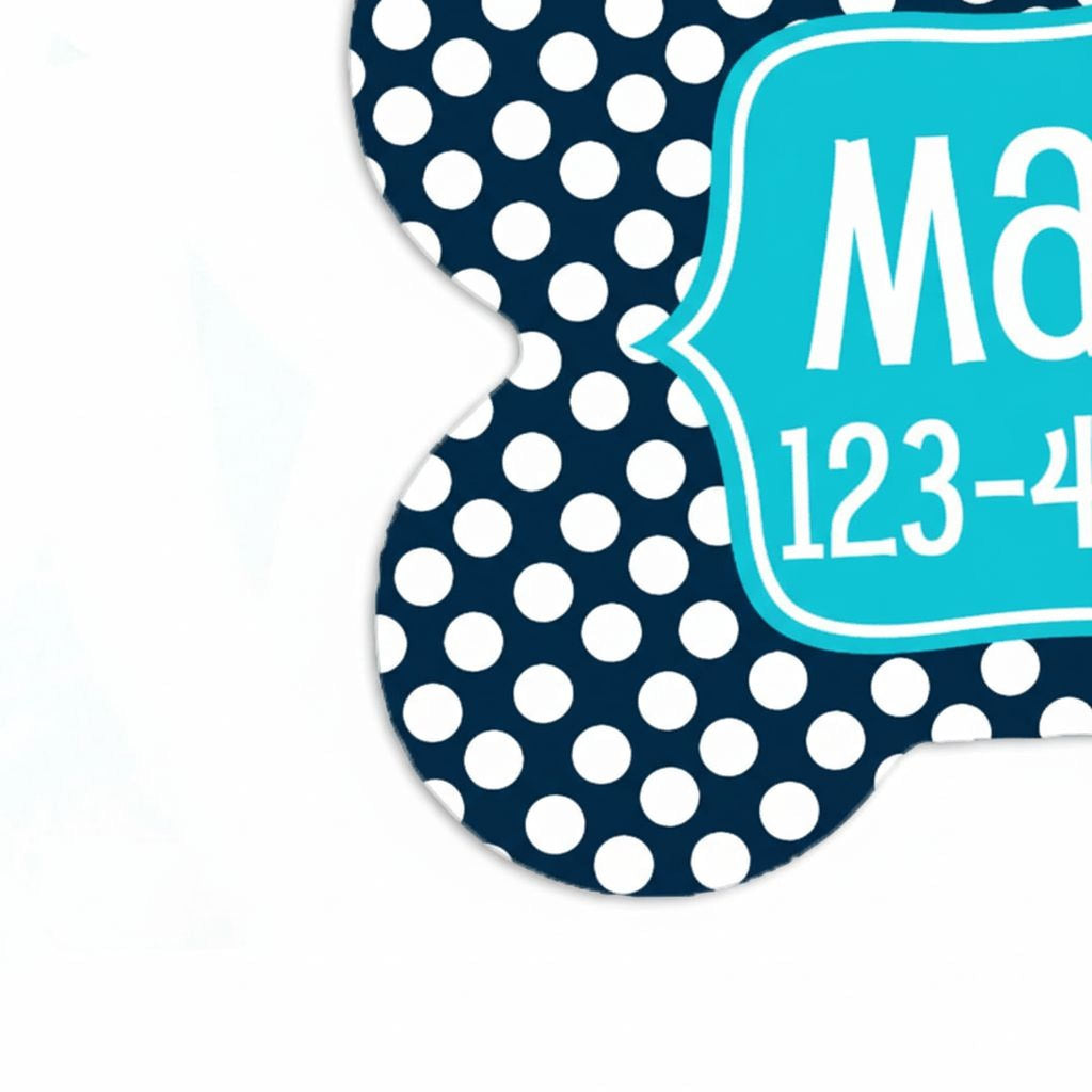 Personalized Pet Id Tag - Custom Dog Tag - Navy Turquoise Big Dots