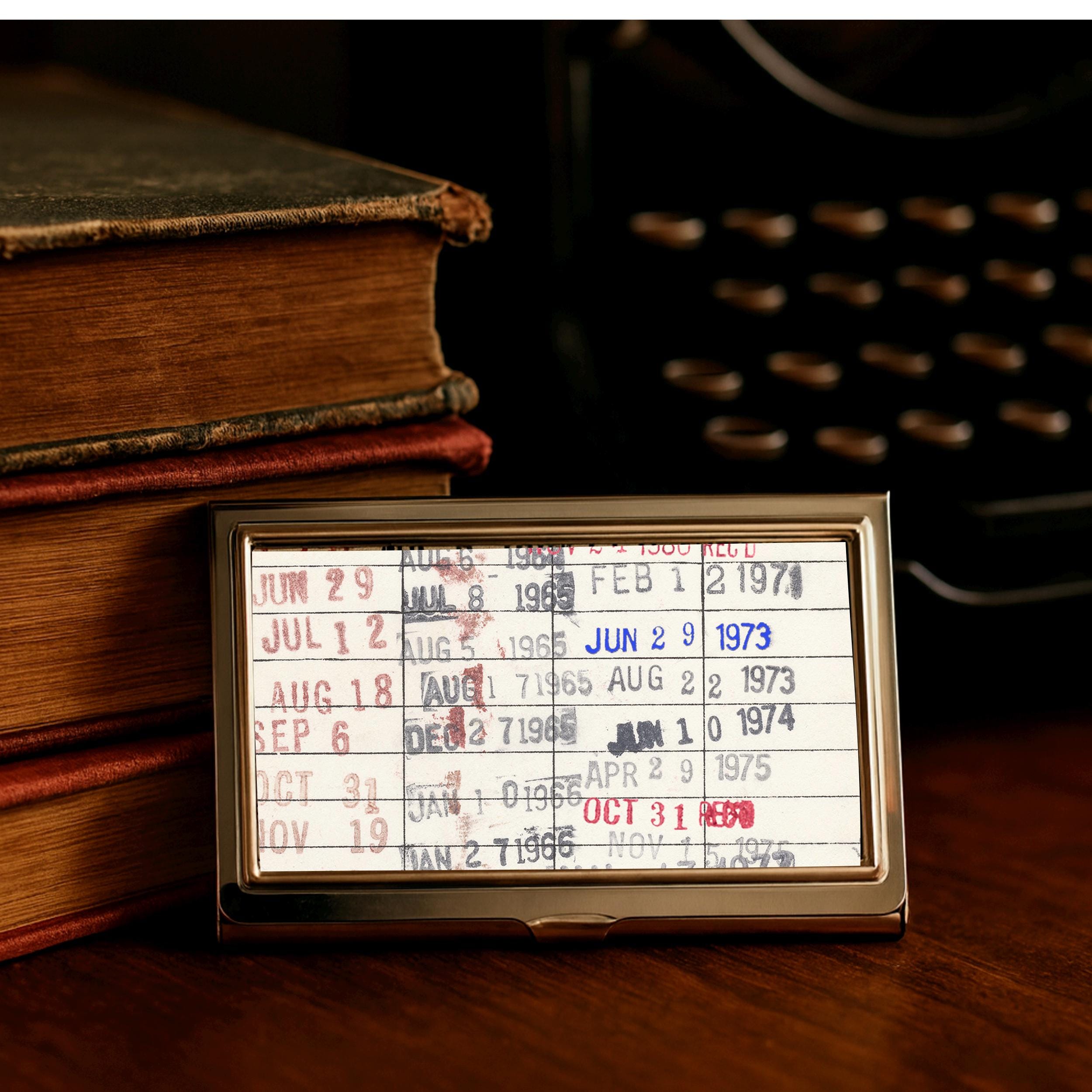 Vintage Business Card Case -  Metal Card Holder for Teachers & Readers