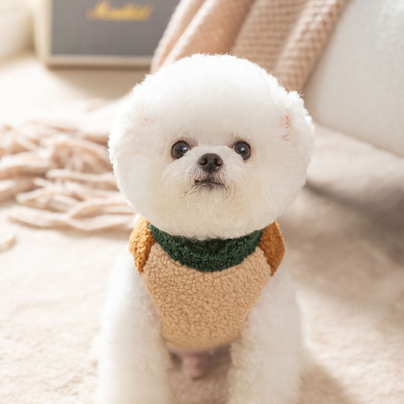 Wake Me In The Spring Squirrel Patch Pet Fleece Jacket, Color-Block Dog Coat With Leash Ring  Pockets