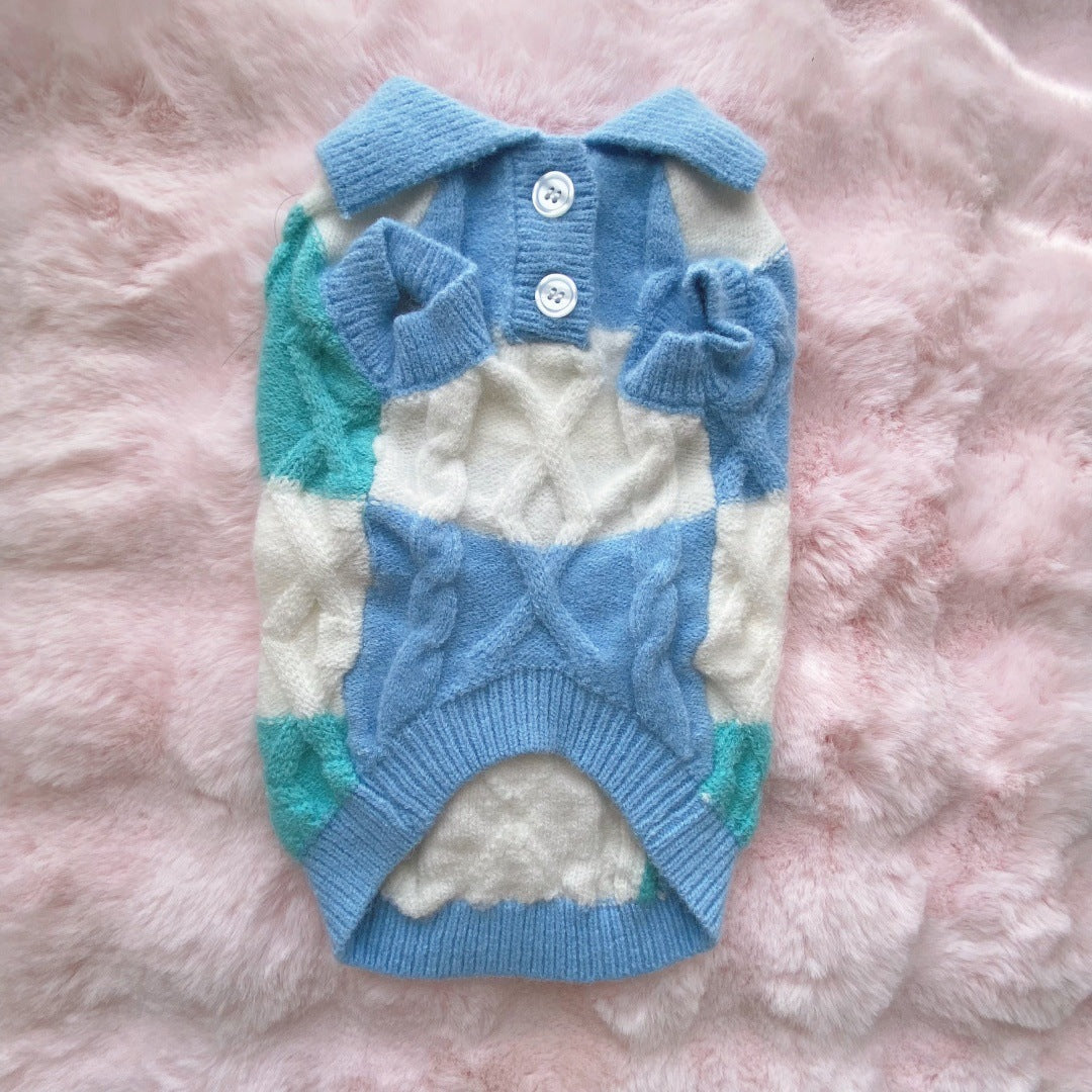 Plaid POLO-collar Cardigan Sweater For Small And Medium-sized Pets