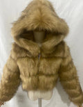 Short Hooded Faux Fur Long Sleeve Coat