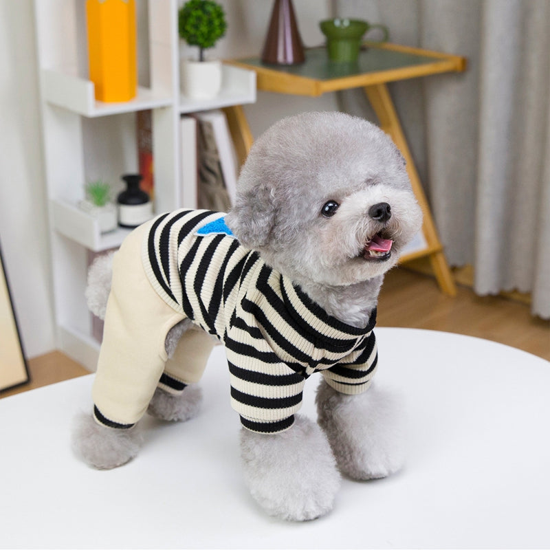 Autumn And Winter Puppy Clothing, Casual Striped Four-legged Thin Warm Hoodie, Small And Medium-sized Dog Bichon Frise Pet Clothing