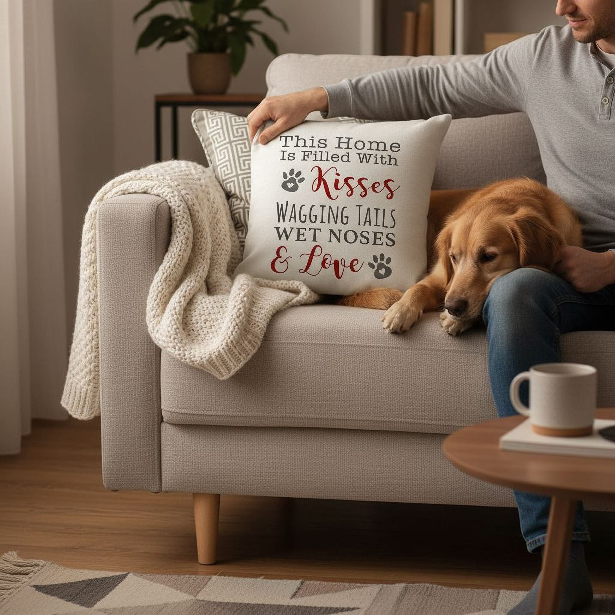 Dog House Decor | Dog Pillow Cover - Cozy Throw Pillow with Paw Print Design