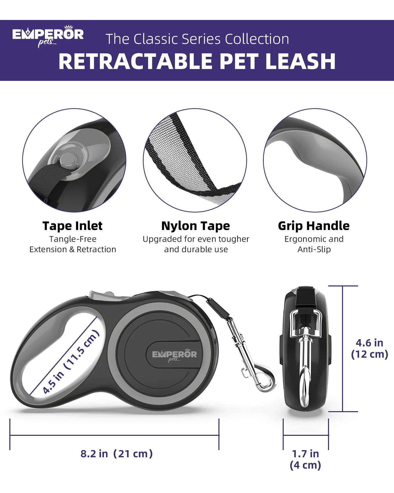 16ft Heavy-Duty Retractable Dog Leash (up to 110lbs)
