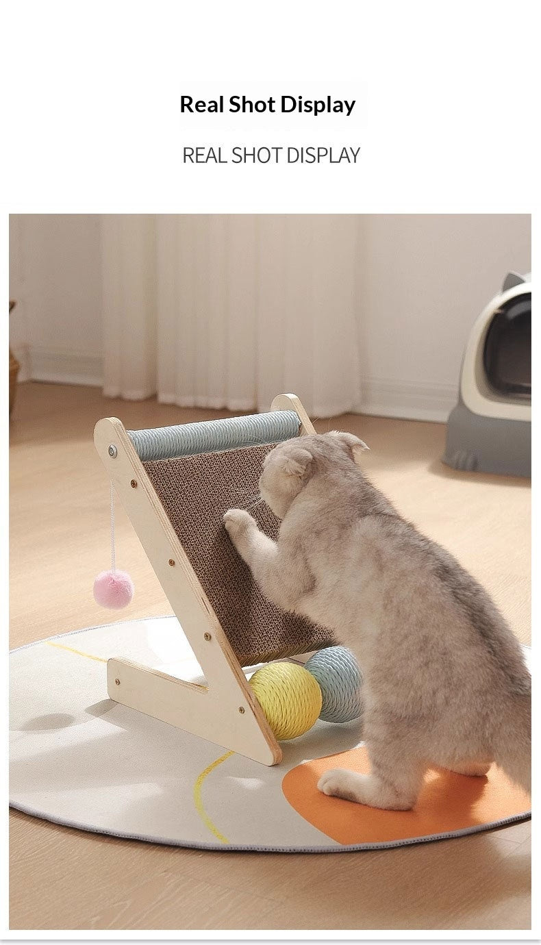 L-Shaped Wall-Mounted Corrugated Cat Scratcher With Sisal Ball