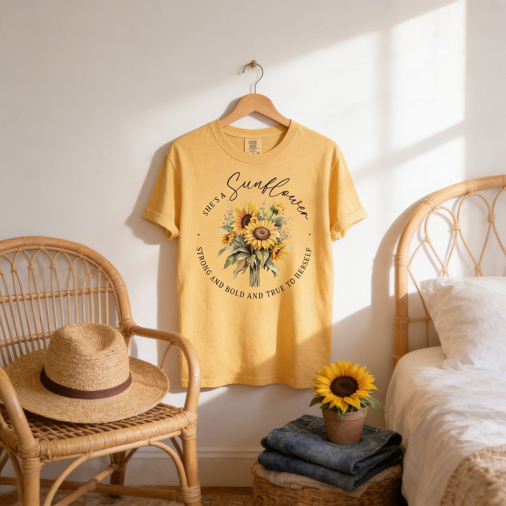Sunflower Graphic Tee – Comfort Colors Shirt | Retro Boho Style, Soft Cotton