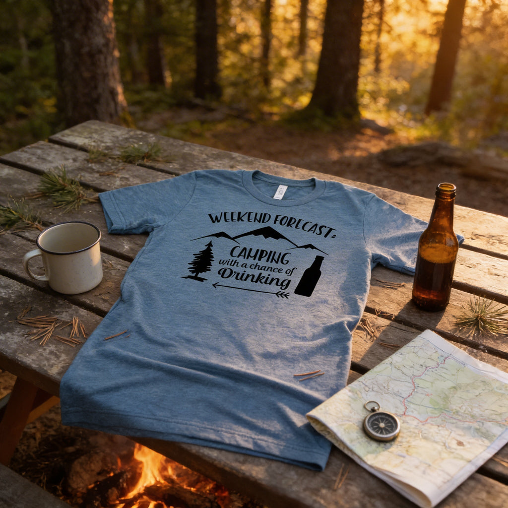 Camping Shirt Camp Beer Bottle Campfire T-shirt Weekend Forecast Camping with a Chance of Drinking